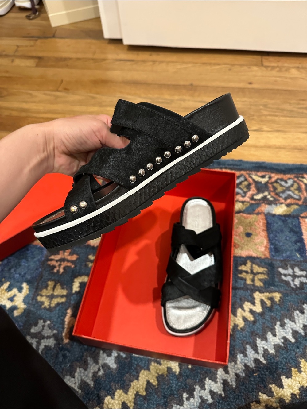 Black Studded Platform Slide Sandals